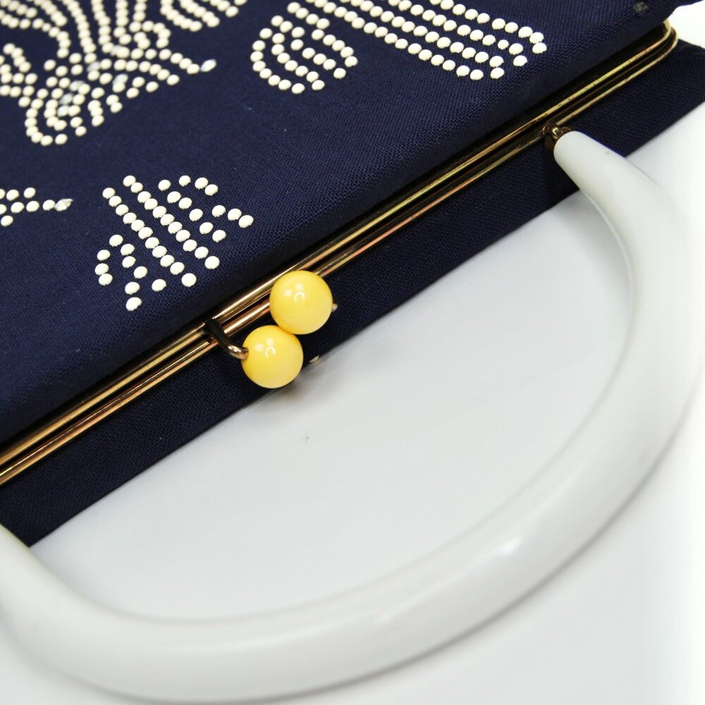 RARE Vintage Handbag 1940 1950 Blue Top Handle Studded Cactus Mexican Purse Bag - Picture 7 of 17
